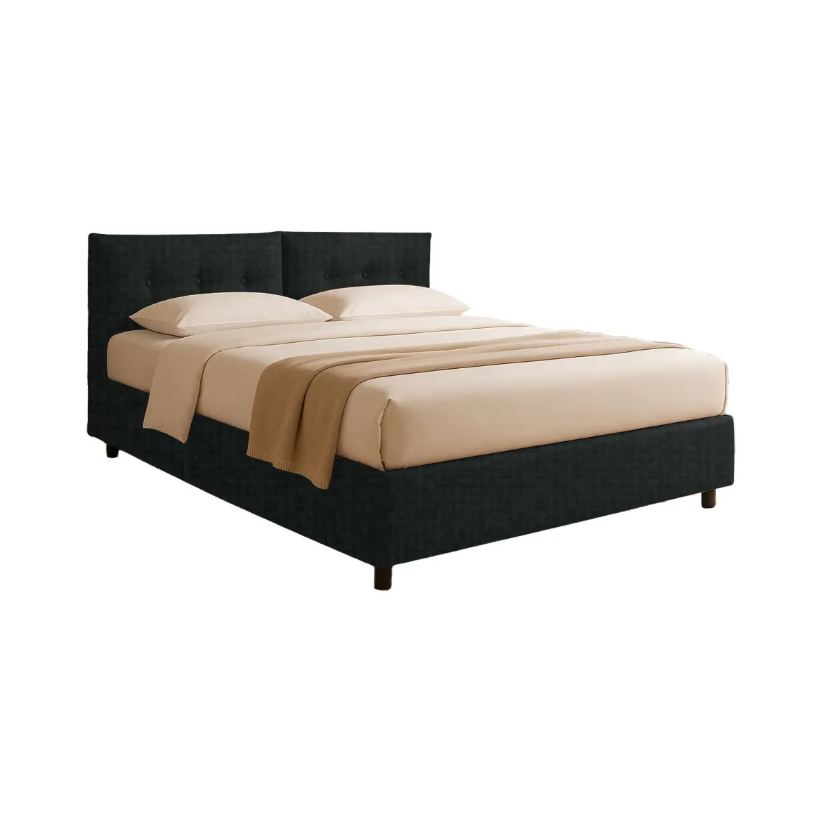 Letto Matrimoniale Grigio Scuro Sfoderabile Contenitore, Dimensione Materasso 160x190 cm - Lioni