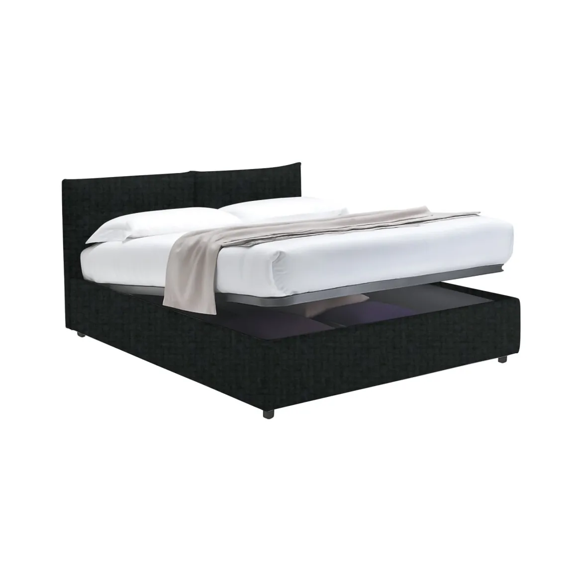 Letto Matrimoniale Grigio Scuro Sfoderabile Contenitore, Dimensione Materasso 160x190 cm - Lioni