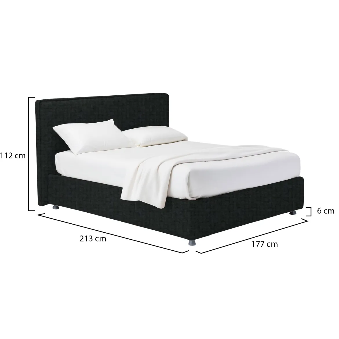 Letto Matrimoniale Grigio Scuro Sfoderabile Contenitore, Dimensione Materasso 160x200 cm - Lenta