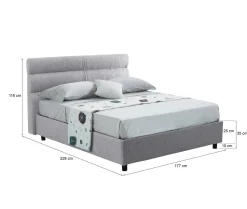 Letto Matrimoniale Grigio Sfoderabile Contenitore, Dimensione Materasso 160x200 cm Made in Italy - Bubbio
