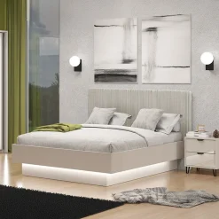 Letto Matrimoniale Grigio Tortora Testiera Imbottita Effetto Velluto Dimensione Materasso 160x200 cm, Peso Supportato 200 kg - Caprezzo