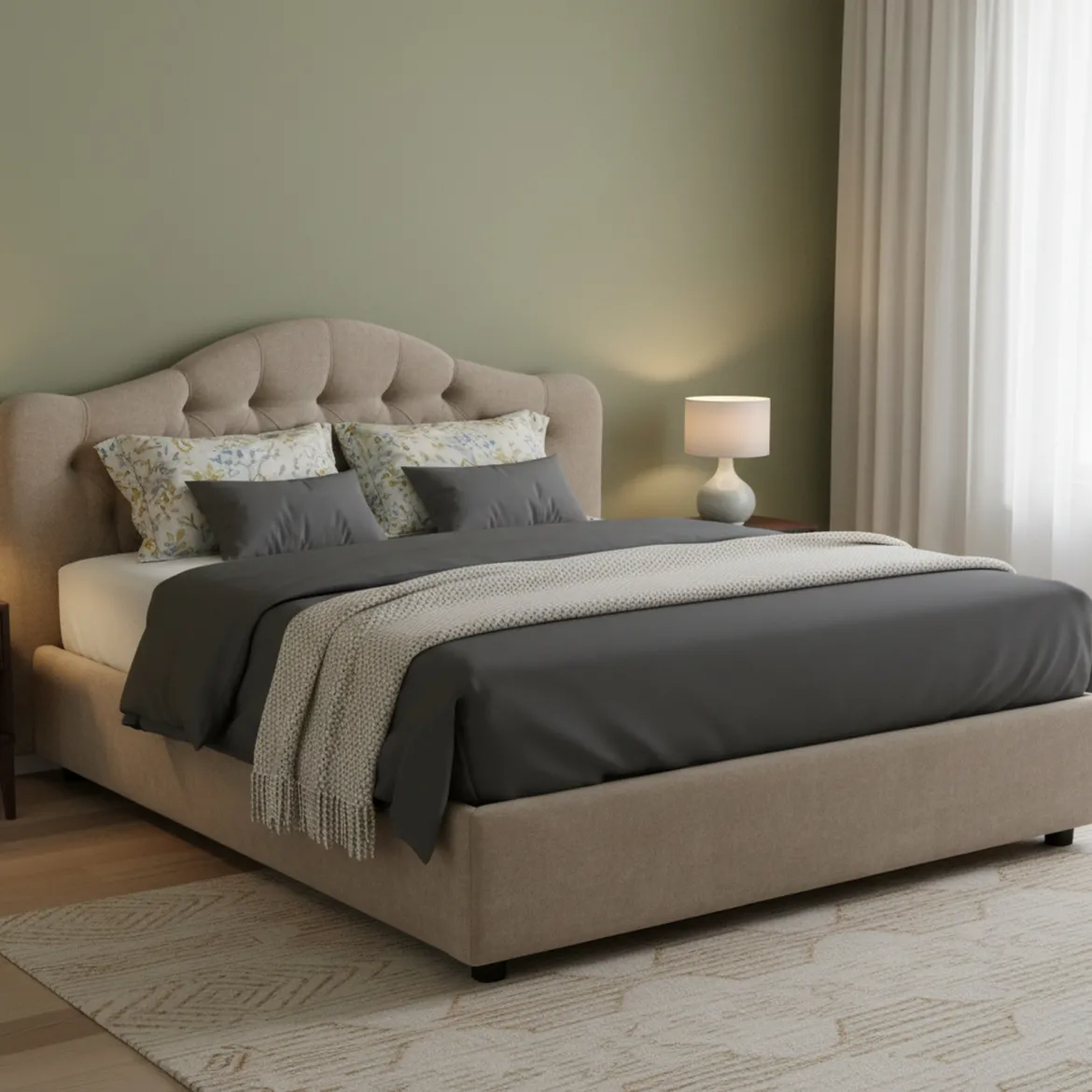 Letto Matrimoniale Grigio Tortora Materasso Incluso Sfoderabile, Contenitore Made in Italy - Alfer