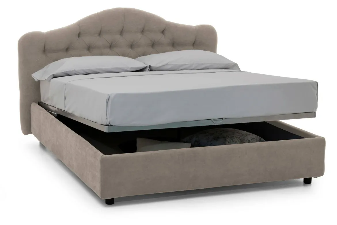 Letto Matrimoniale Grigio Tortora Materasso Incluso Sfoderabile, Contenitore Made in Italy - Alfer