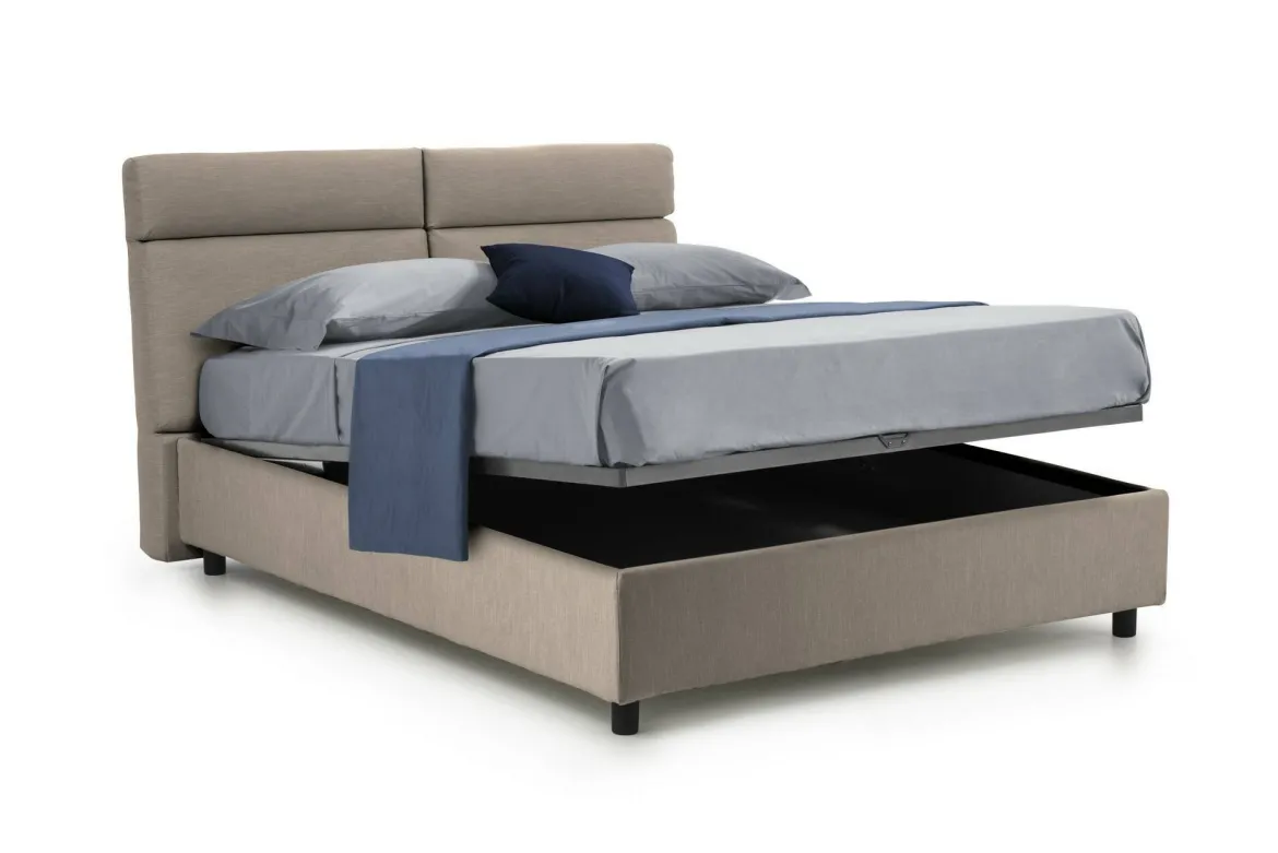 Letto Matrimoniale Grigio Tortora Materasso Incluso Sfoderabile, Contenitore Made in Italy - Asica
