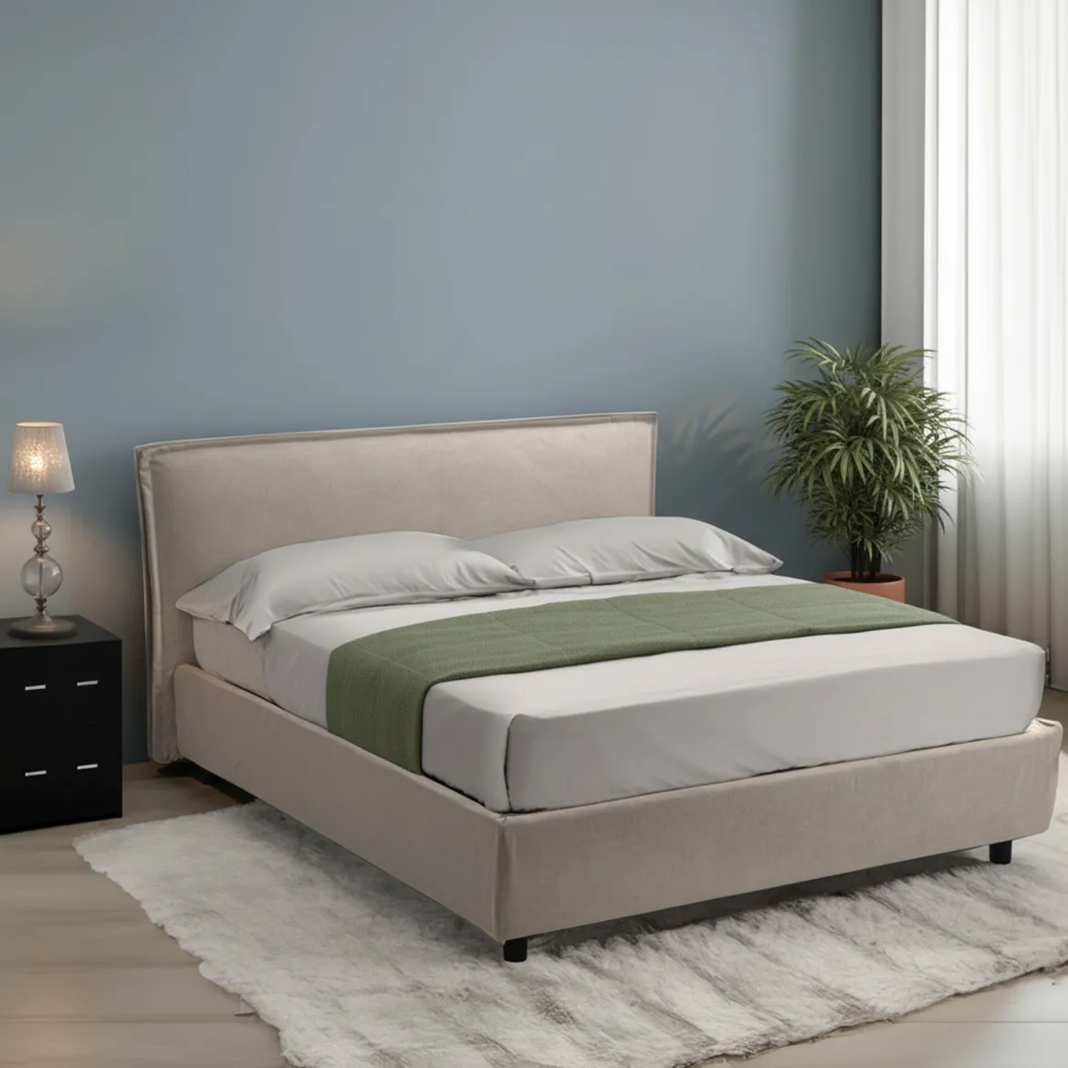 Letto Matrimoniale Grigio Tortora Materasso Incluso Sfoderabile, Contenitore Made in Italy - Bruzolo