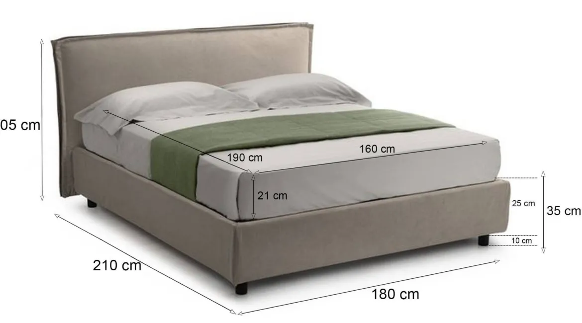 Letto Matrimoniale Grigio Tortora Materasso Incluso Sfoderabile, Contenitore Made in Italy - Bruzolo