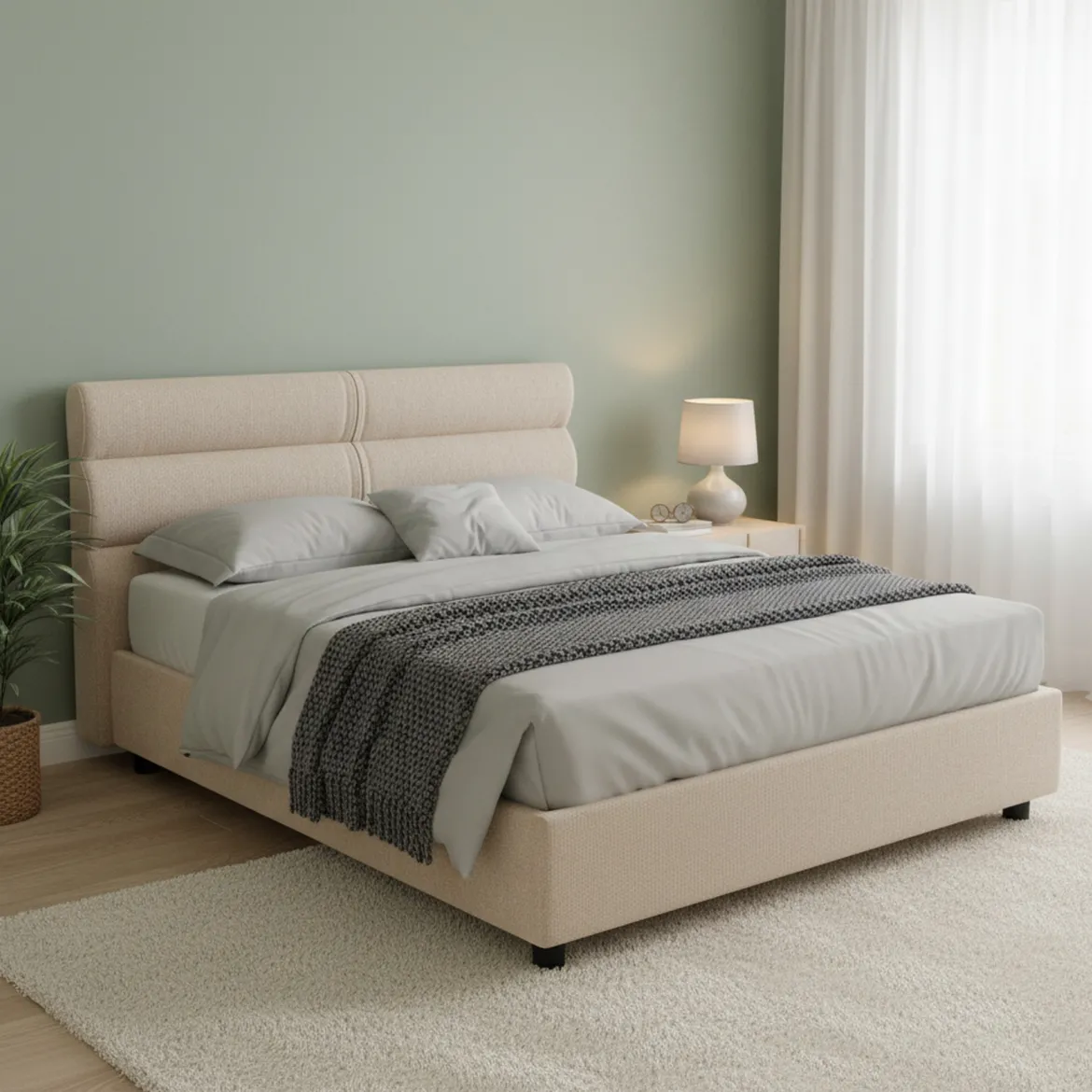 Letto Matrimoniale Grigio Tortora Sfoderabile Contenitore, Dimensione Materasso 160x190 cm Made in Italy - Brienno