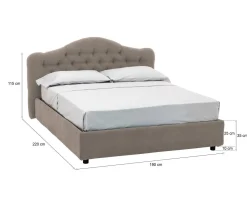Letto Matrimoniale Grigio Tortora Sfoderabile Contenitore, Dimensione Materasso 160x200 cm Made in Italy - Ator