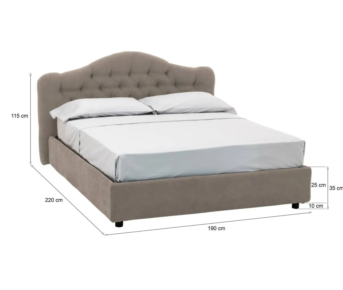Letto Matrimoniale Grigio Tortora Sfoderabile Contenitore, Dimensione Materasso 160x200 cm Made in Italy - Ator