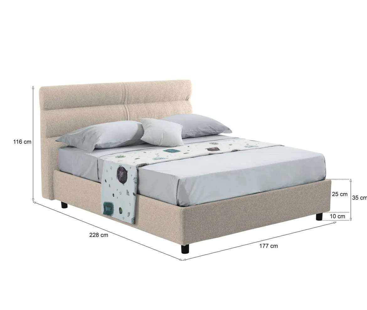Letto Matrimoniale Grigio Tortora Sfoderabile Contenitore, Dimensione Materasso 160x200 cm Made in Italy - Bubbio