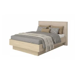 Letto Matrimoniale Marrone Rovere Bianco Crema Dimensione Materasso 160x200 cm Imbottito, Testiera Imbottita - Tirso