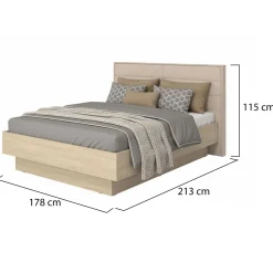 Letto Matrimoniale Marrone Rovere Bianco Crema Dimensione Materasso 160x200 cm Imbottito, Testiera Imbottita - Tirso