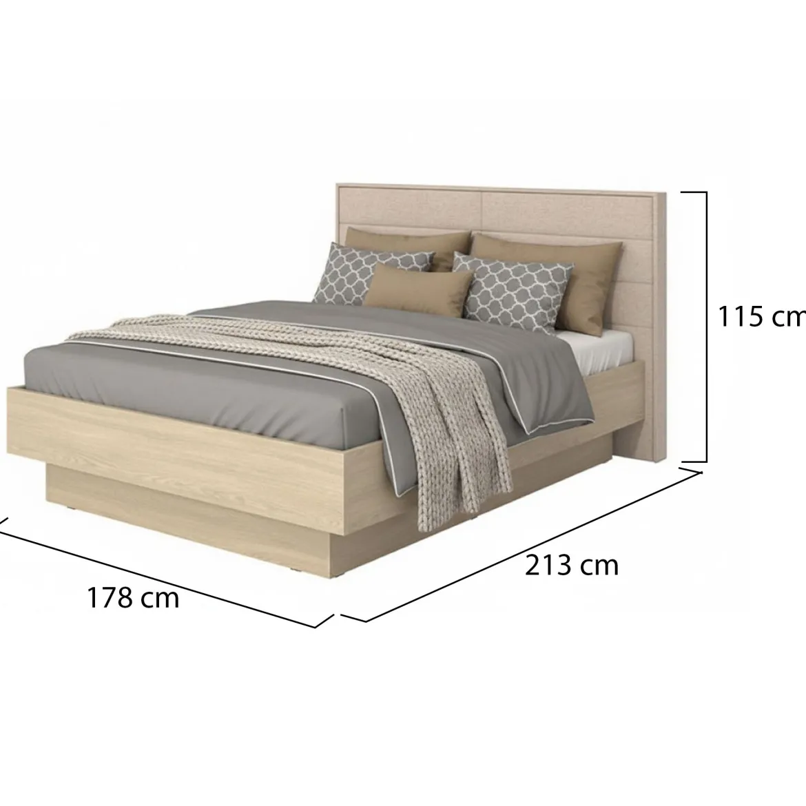 Letto Matrimoniale Marrone Rovere Bianco Crema Dimensione Materasso 160x200 cm Imbottito, Testiera Imbottita - Tirso