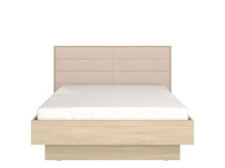 Letto Matrimoniale Marrone Rovere Bianco Crema Dimensione Materasso 160x200 cm Imbottito, Testiera Imbottita - Tirso