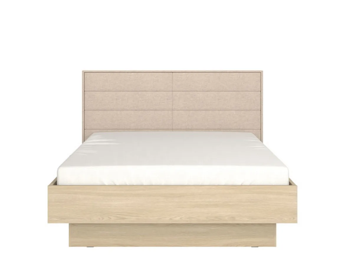 Letto Matrimoniale Marrone Rovere Bianco Crema Dimensione Materasso 160x200 cm Imbottito, Testiera Imbottita - Tirso
