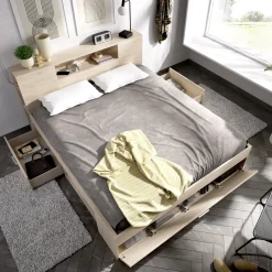 Letto Matrimoniale Marrone Rovere Contenitore Dimensione Materasso 160x200 cm, Peso Supportato 150 kg - Murlo