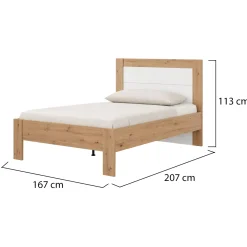 Letto Matrimoniale Marrone Rovere Nodi Bianco Dimensione Materasso 160x200 cm Testata Dettaglio Rigato, Peso Supportato 200 kg - Munnar