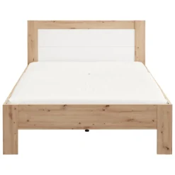 Letto Matrimoniale Marrone Rovere Nodi Bianco Dimensione Materasso 160x200 cm Testata Dettaglio Rigato, Peso Supportato 200 kg - Munnar