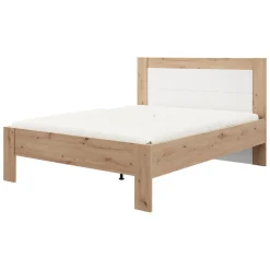 Letto Matrimoniale Marrone Rovere Nodi Bianco Dimensione Materasso 160x200 cm Testata Dettaglio Rigato, Peso Supportato 200 kg - Munnar
