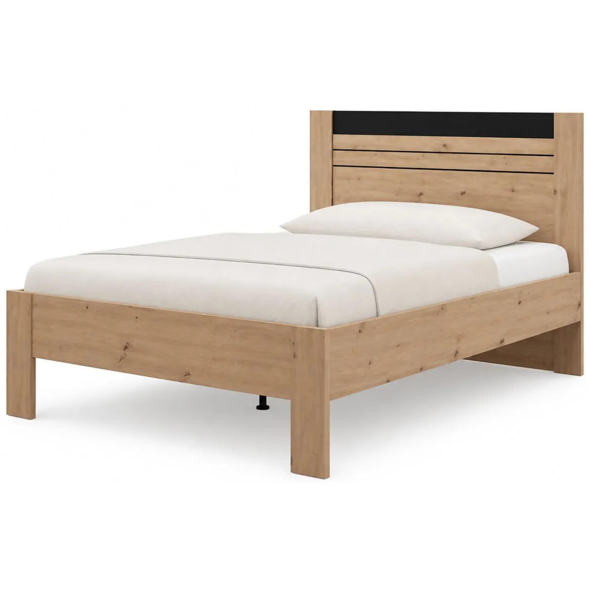 Letto Matrimoniale Marrone Rovere Nodi Nero Dimensione Materasso 160x200 cm Testata Dettaglio Rigato, Peso Supportato 200 kg - Kabale