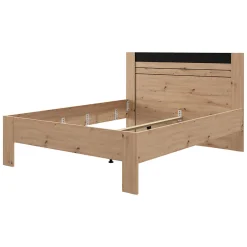Letto Matrimoniale Marrone Rovere Nodi Nero Dimensione Materasso 160x200 cm Testata Dettaglio Rigato, Peso Supportato 200 kg - Kabale