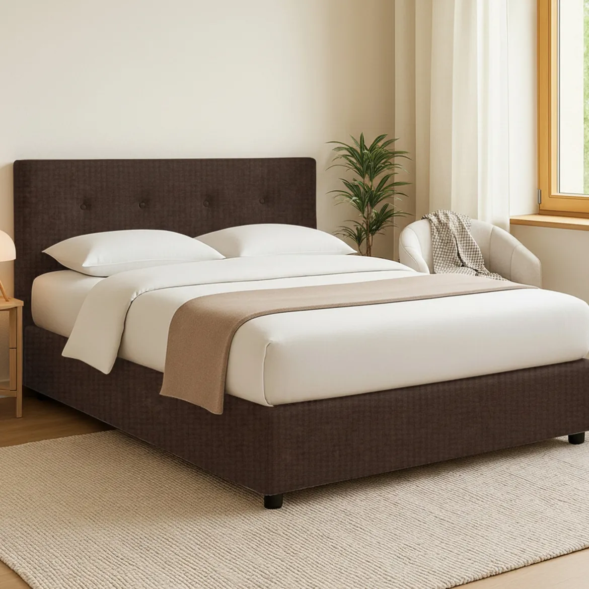 Letto Matrimoniale Marrone Sfoderabile Contenitore, Dimensione Materasso 160x190 cm - Fasanella