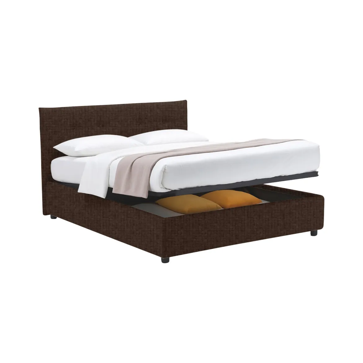 Letto Matrimoniale Marrone Sfoderabile Contenitore, Dimensione Materasso 160x190 cm - Fasanella