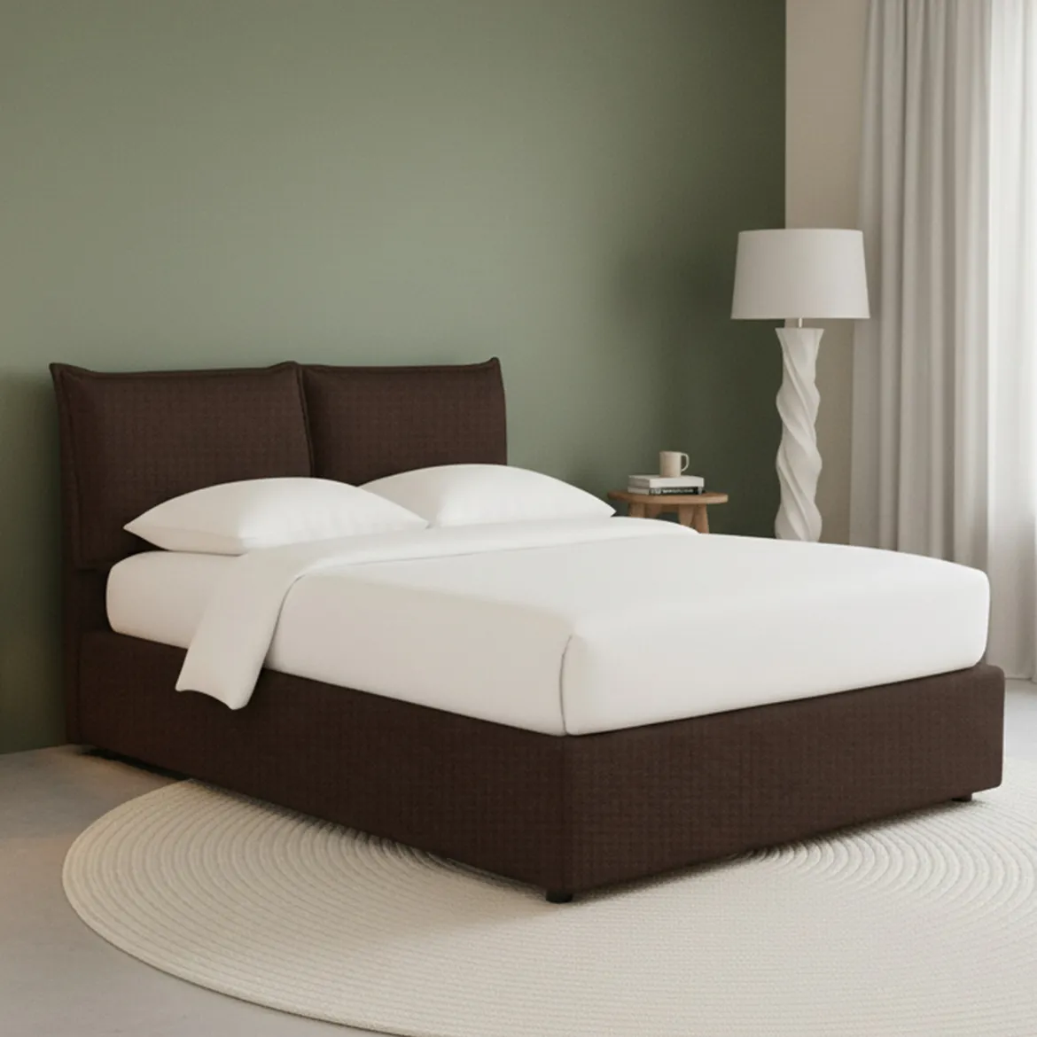 Letto Matrimoniale Marrone Sfoderabile Contenitore, Dimensione Materasso 160x200 cm - Peia