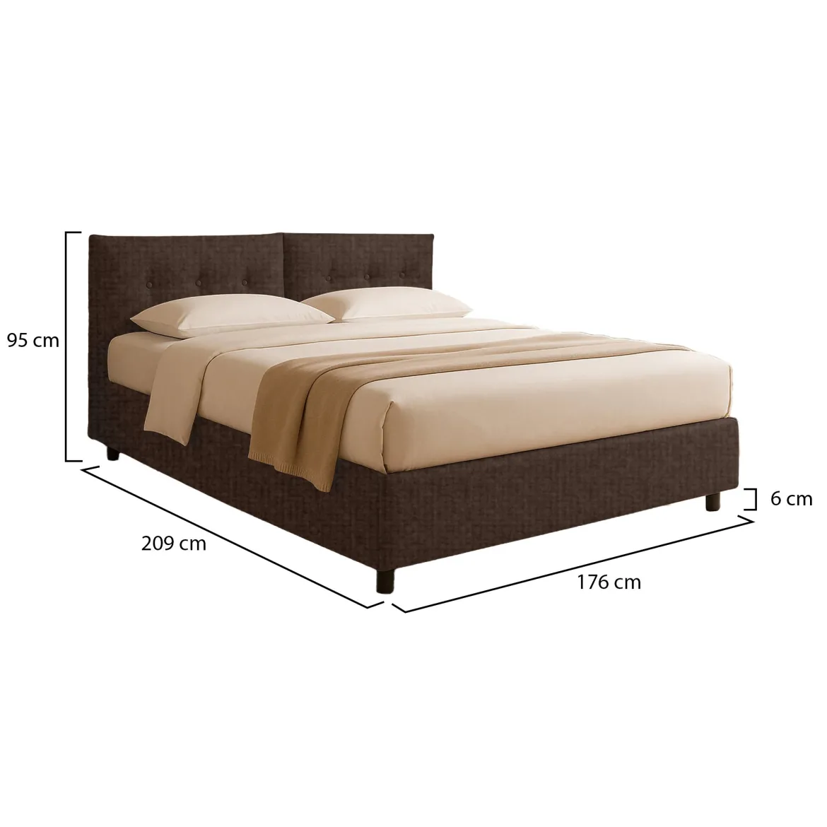 Letto Matrimoniale Marrone Sfoderabile Contenitore, Dimensione Materasso 160x200 cm - Rozzone