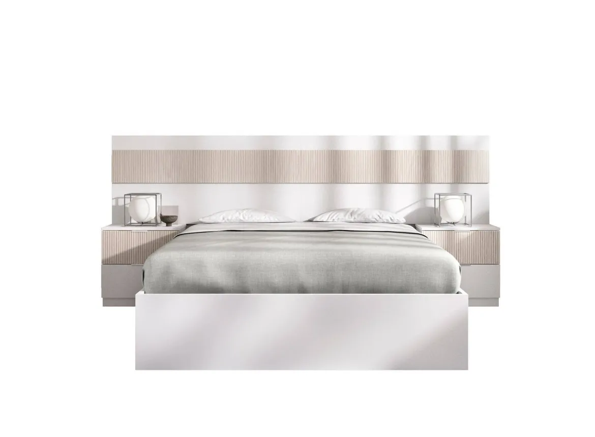 Letto matrimoniale moderno bianco e rovere 205x266cm comodo - Haima