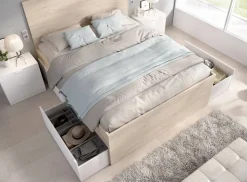 Letto matrimoniale moderno bianco e rovere 205x269cm - Usman