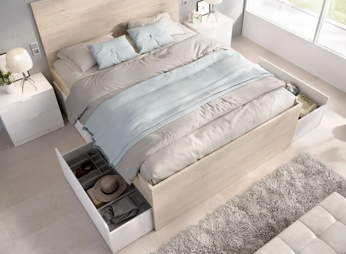 Letto matrimoniale moderno bianco e rovere 205x269cm - Usman