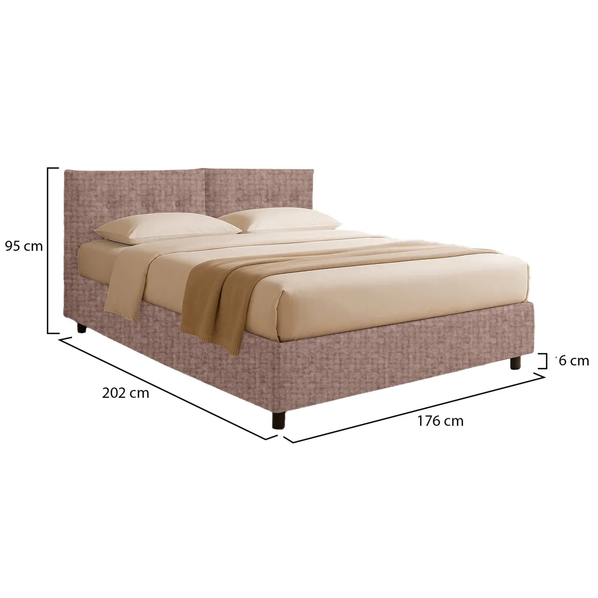 Letto Matrimoniale Rosa Antico Sfoderabile Contenitore, Dimensione Materasso 160x190 cm - Lioni