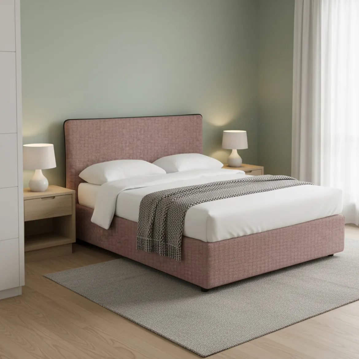 Letto Matrimoniale Rosa Antico Sfoderabile Contenitore, Dimensione Materasso 160x200 cm - Peia