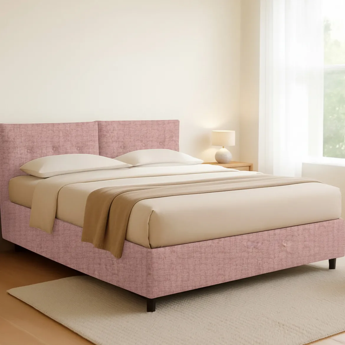 Letto Matrimoniale Rosa Sfoderabile Contenitore, Dimensione Materasso 160x190 cm - Lioni