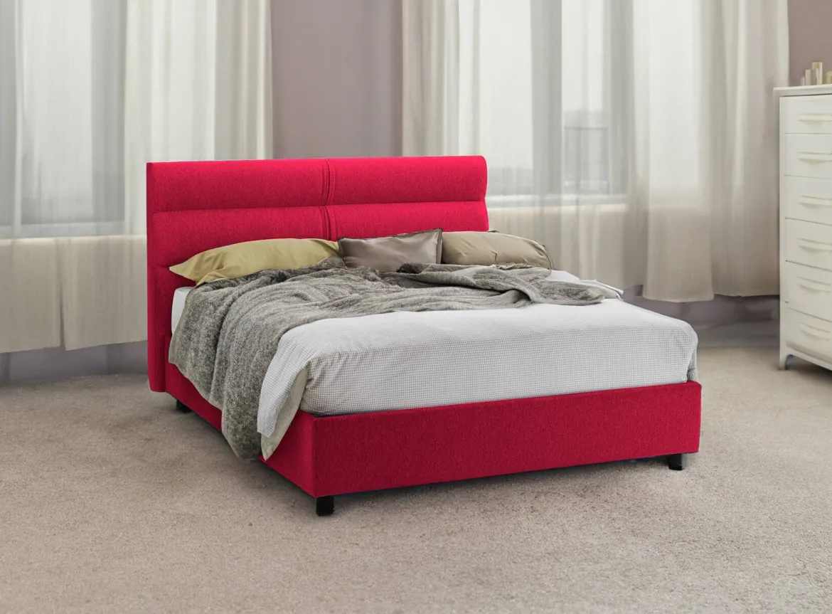 Letto Matrimoniale Rosso Materasso Incluso Sfoderabile, Contenitore Made in Italy - Bedero