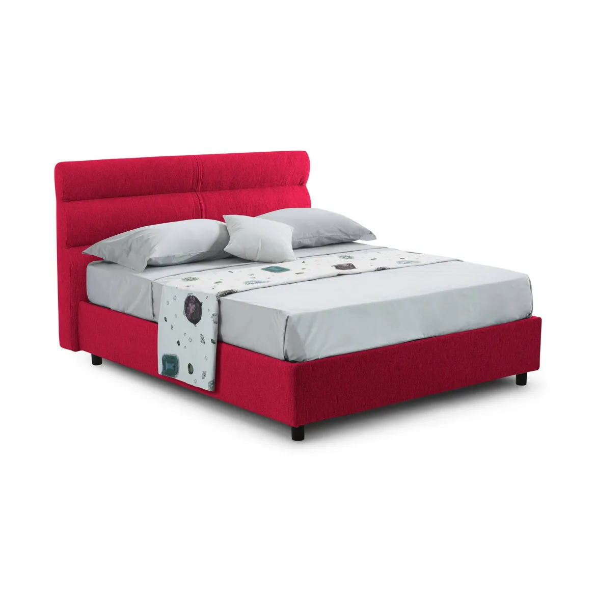 Letto Matrimoniale Rosso Materasso Incluso Sfoderabile, Contenitore Made in Italy - Bedero