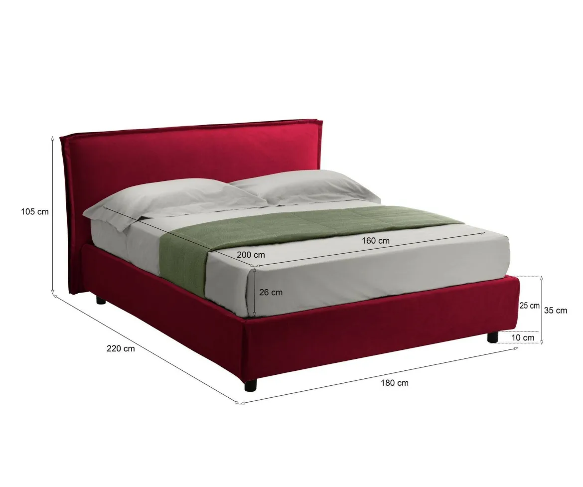 Letto Matrimoniale Rosso Materasso Incluso Sfoderabile, Contenitore Made in Italy - Brunate