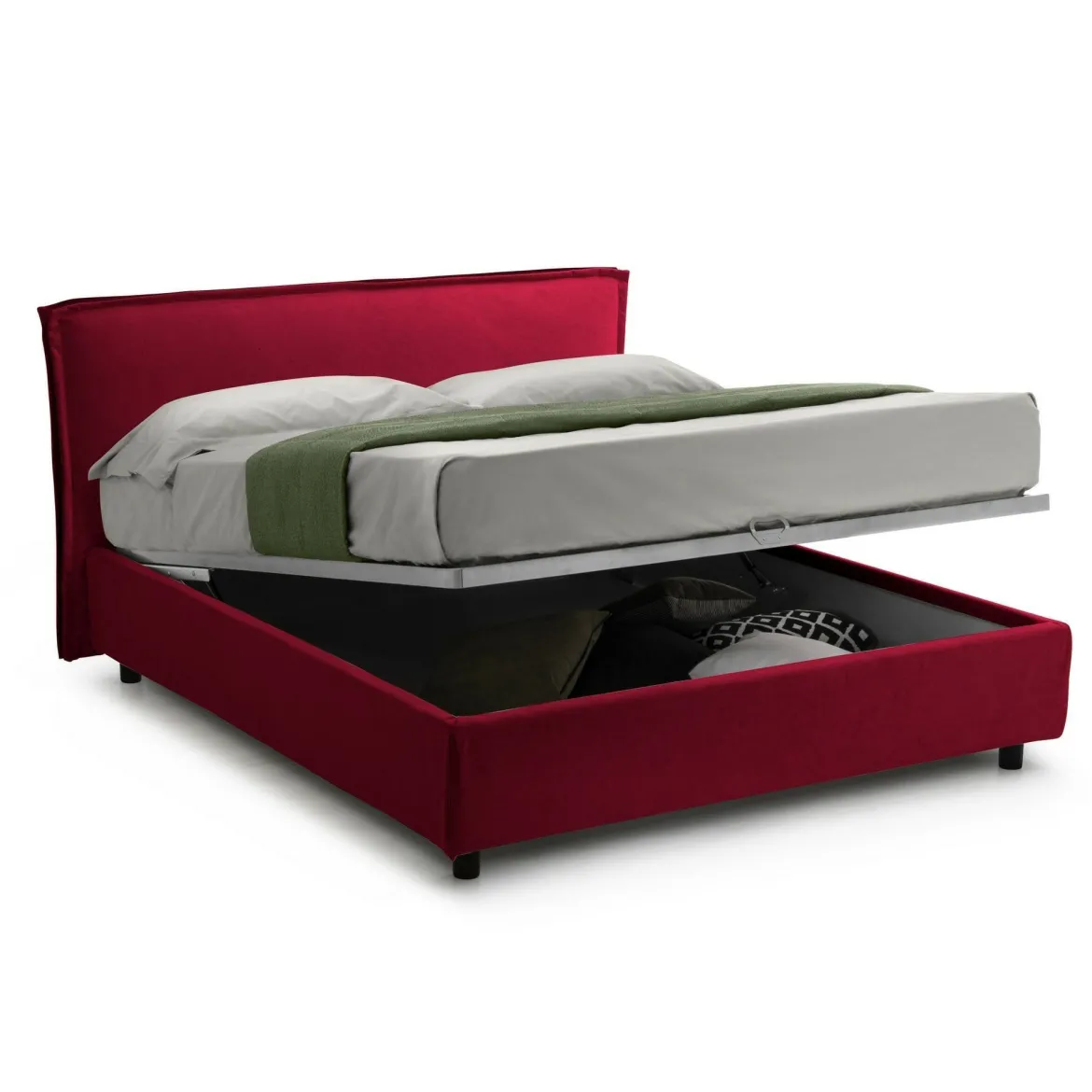 Letto Matrimoniale Rosso Materasso Incluso Sfoderabile, Contenitore Made in Italy - Brunate