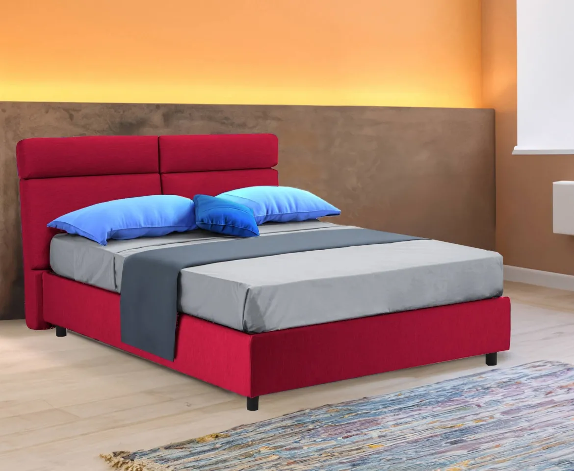 Letto Matrimoniale Rosso Sfoderabile Contenitore, Dimensione Materasso 160x190 cm Made in Italy - Arex