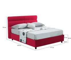 Letto Matrimoniale Rosso Sfoderabile Contenitore, Dimensione Materasso 160x190 cm Made in Italy - Brienno