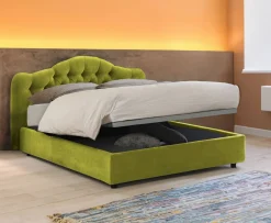Letto Matrimoniale Verde Materasso Incluso Sfoderabile, Contenitore Made in Italy - Alfer