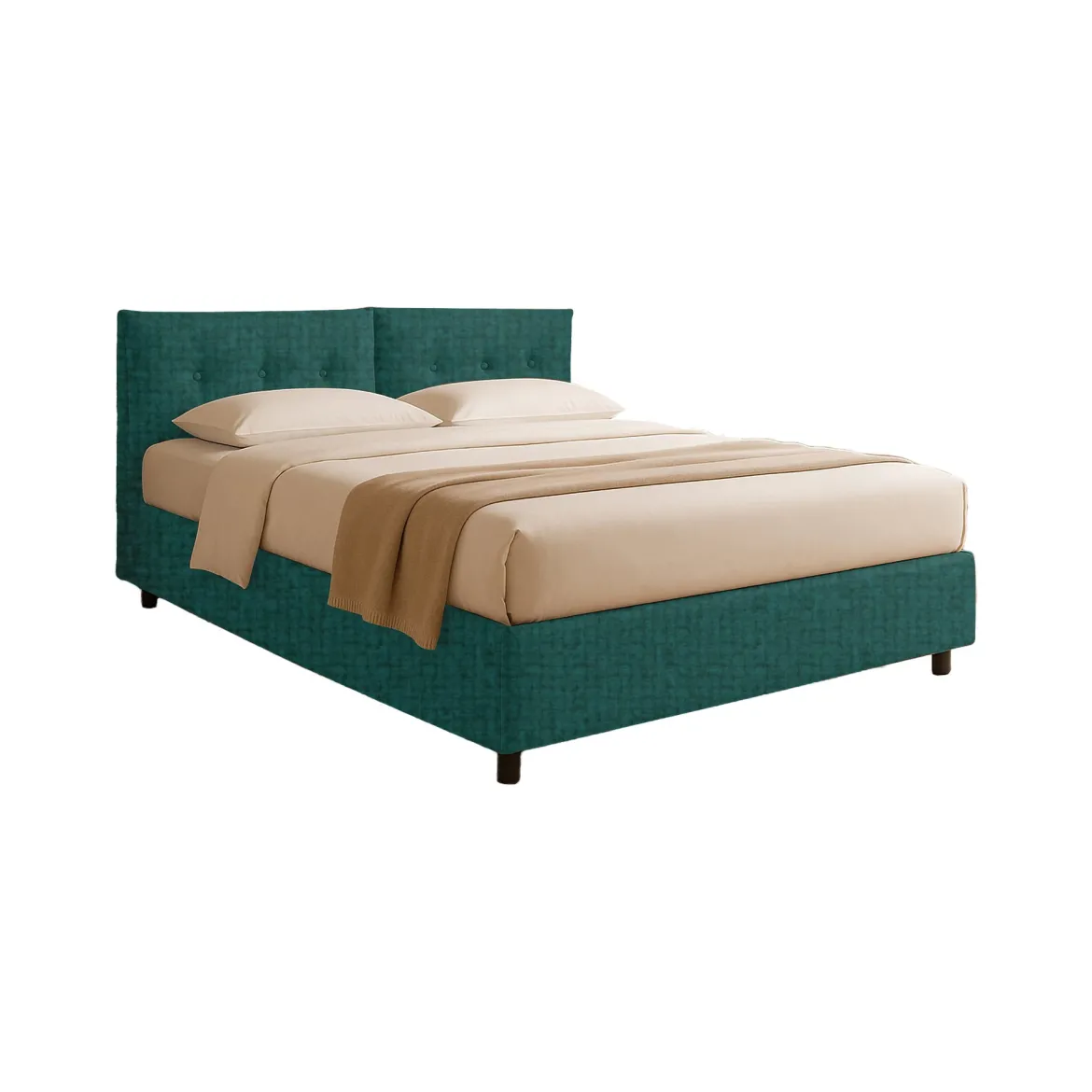Letto Matrimoniale Verde Petrolio Sfoderabile Contenitore, Dimensione Materasso 160x190 cm - Levice
