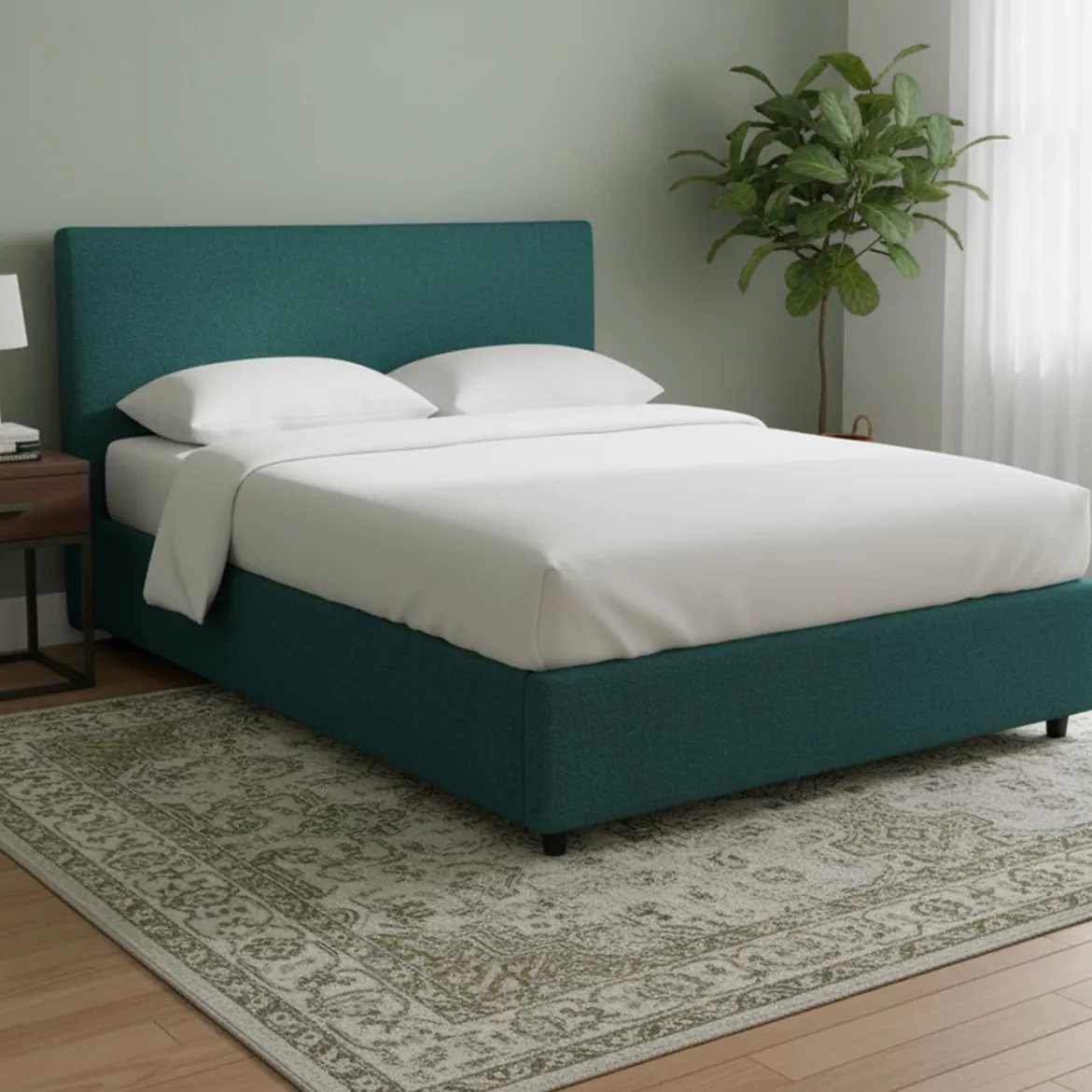 Letto Matrimoniale Verde Petrolio Sfoderabile Contenitore, Dimensione Materasso 160x200 cm - Rozzone