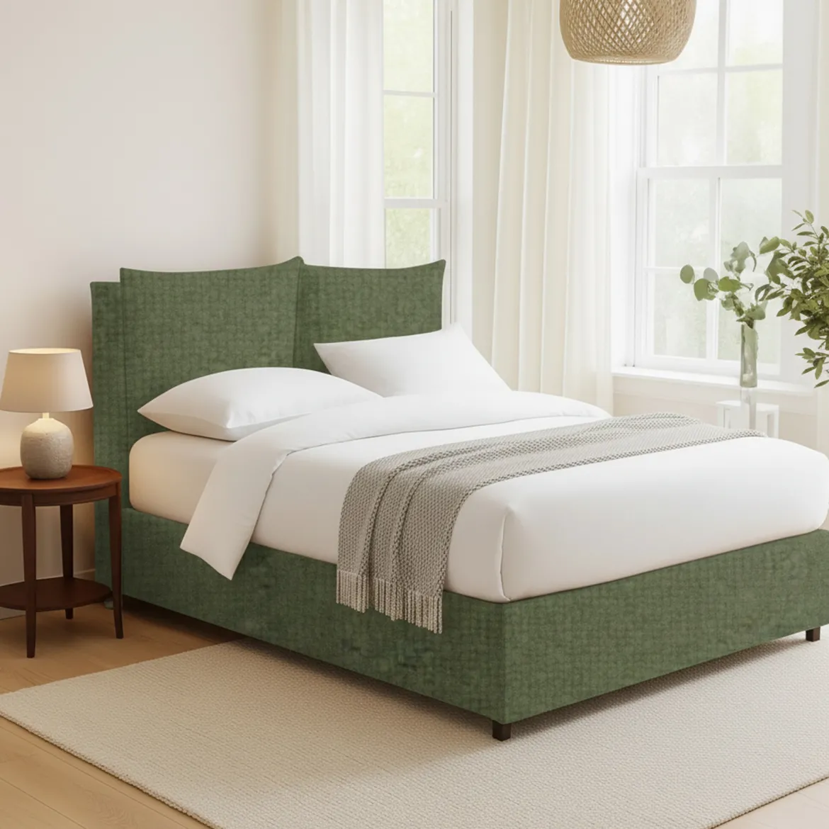 Letto Matrimoniale Verde Sfoderabile Contenitore, Dimensione Materasso 160x190 cm - Soliera