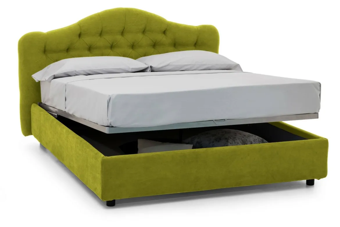 Letto Matrimoniale Verde Sfoderabile Contenitore, Dimensione Materasso 160x200 cm Made in Italy - Ator