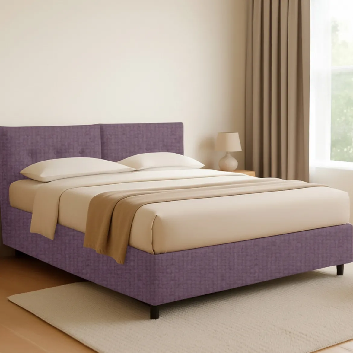 Letto Matrimoniale Viola Lilla Sfoderabile Contenitore, Dimensione Materasso 160x190 cm - Lioni
