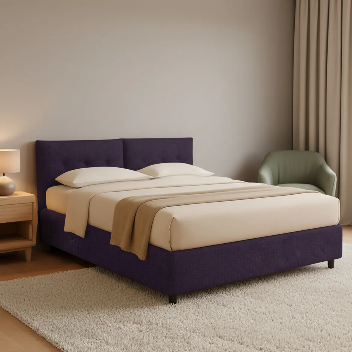 Letto Matrimoniale Viola Sfoderabile Contenitore, Dimensione Materasso 160x190 cm - Lioni