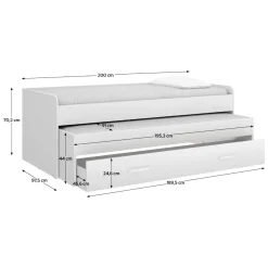 Letto per Bambini Bianco Contenitore Dimensione Materasso 90x190 cm, - Zion
