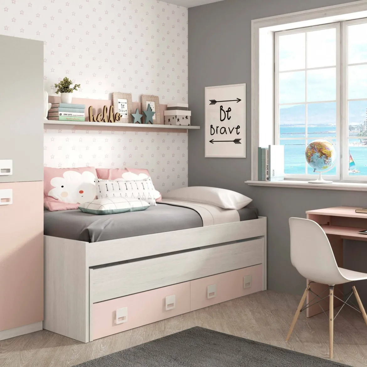 Letto per bambini compatto 199x96cm bianco e rosa - Asi